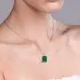 Gem Stone King 925 Sterling Silver Green Simulated Emerald and White Diamond Pendant Necklace For Women (6.52 Ct with 18 Inch Silver Chain)