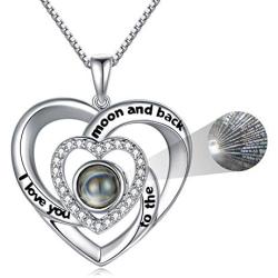 925 Sterling Silver I Love You 100 Languages Necklace I Love You Forever Infinity Heart Mom Sunflower Projection Pendant Necklace for Women Mothers Day Gift