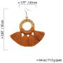 Bohemian Large Circle Wooden Rattan Tassel Dangle Earrings with Thread Fringe for Women Girls