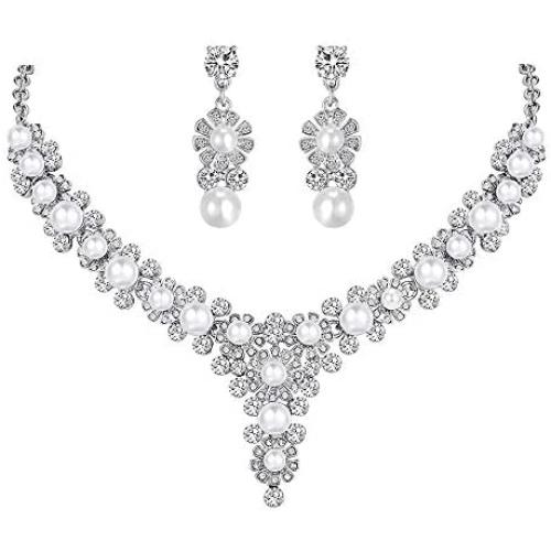 SCWADEY Bridal Jewelry Set Austrian Crystal Necklace and Dangle Earrings Fit for Wedding Dress Elegant Gift for Bridesmaid Party Birthday Prom Sets Box Packaging
