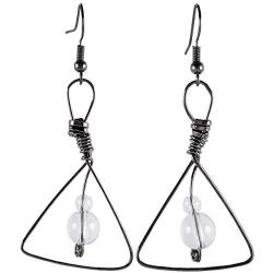 SUNYIK Triangle Dangle Drop Earrings for Women, Handmade Wire Wrapped Healing Crystal Stone Beads Jewelry