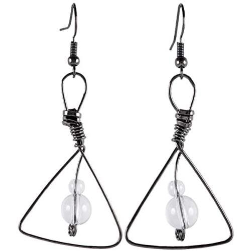 SUNYIK Triangle Dangle Drop Earrings for Women, Handmade Wire Wrapped Healing Crystal Stone Beads Jewelry
