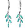 Opal Gem Drop Dangle Earrings, Created Blue/Green Opal Earrings, Olive Leaf Leverback Earrings For Women Girls