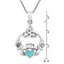 AeraVida Heart Simulated Turquoise Celtic Claddagh .925 Sterling Silver Pendant Necklace