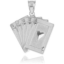 Good Luck Charms Fine 925 Sterling Silver Royal Flush of Hearts Poker Charm Pendant
