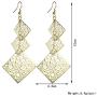 KaFu Lightweight Bohemia 14K Gold Chandelier Filigree Geometric Rhombus Earrings Hollow Cutout Drop Dangle Long Earrings for Women and Girls