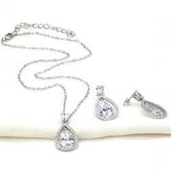 Teardrop Open Dangle Jewelry Set Necklace & Earrings Trendy AAA Cubic Zirconia For Women Wedding Party