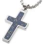 Unique GESTALT Lapis Lazuli Inlay Tungsten Cross Pendant. 4mm Wide Surgical Stainless Steel Box Chain.