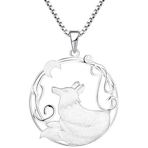 YL Fox Necklace Sterling Silver Round Fillgree Pendant Moon Jewelry Women Gifts