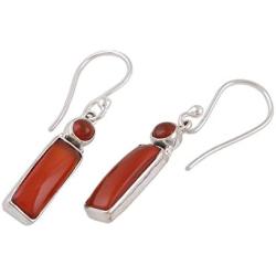 NOVICA Carnelian .925 Sterling Silver Dangle Earrings Orange Allure