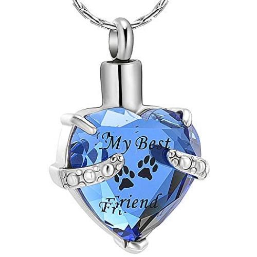 constantlife Cremation Jewelry for Ashes, My Best Friend Heart Shape Memorial Urn Necklace Stainless Steel Crystal Pendant Ashes Holder Keepsake
