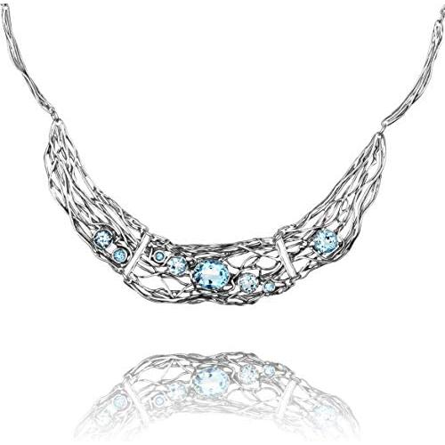 Paz Creations ♥925 Sterling Silver Blue Topaz Statement Necklace