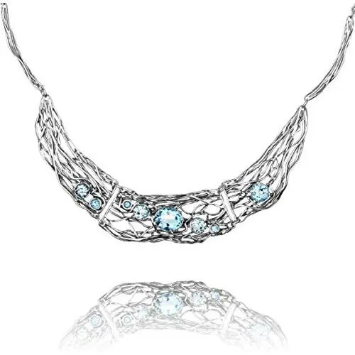 Paz Creations ♥925 Sterling Silver Blue Topaz Statement Necklace