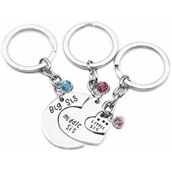 TISDA''Big Sis Middle Sis Little Sis Jewelry''''Side By Side or Miles Apart We Are Sisters Connected at Heart'' Heart Shape Puzzle Pendant Necklace/Keychain