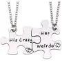 ENSIANTH 2pc His Crazy Her Weirdo Necklace Puzzle Piece Necklace Set Gift for Lover