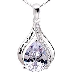 ALOV Jewelry Sterling Silver happy retirement Cubic Zirconia Pendant Necklace