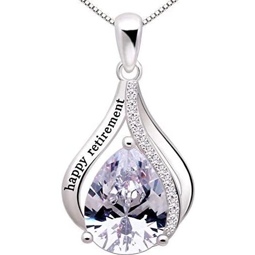 ALOV Jewelry Sterling Silver happy retirement Cubic Zirconia Pendant Necklace