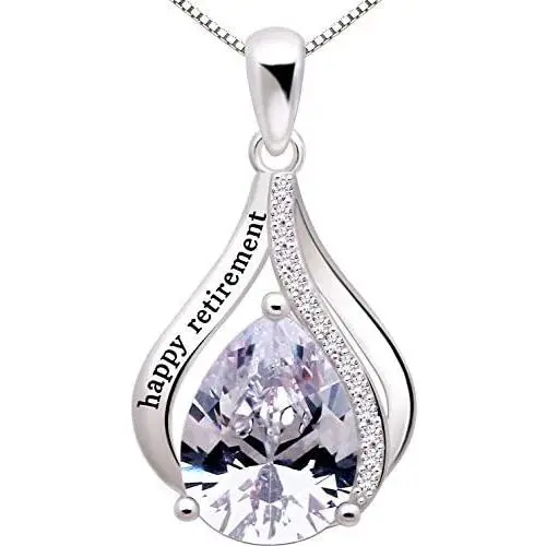 ALOV Jewelry Sterling Silver happy retirement Cubic Zirconia Pendant Necklace ALOV Jewelry Sterling Silver happy retirement Cubic Zirconia Pendant Necklace