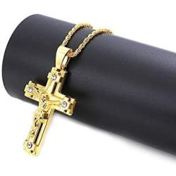 Cross Necklaces for Women Men,Iced Out Stainless Steel Jesus Necklaces Christian Catholic Gold Pendant, 20-24 Inches Chain