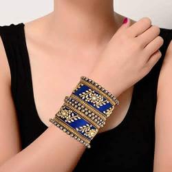 Aheli Traditional Wedding Designer Silk Thread Faux Stone Studded Bridal Bangle Set Chuda Indian Ethnic Bollywood Fashion Jewelry for Women