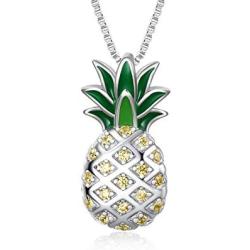 LUHE Pineapple Pendant Necklace,Pineapple Stud Earrings,Pineapple Threader Earrings,Sterling Silver Two-Tone Pineapple Jewelry Gift for Women Teens Girls