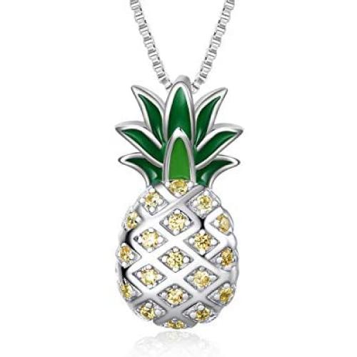 LUHE Pineapple Pendant Necklace,Pineapple Stud Earrings,Pineapple Threader Earrings,Sterling Silver Two-Tone Pineapple Jewelry Gift for Women Teens Girls