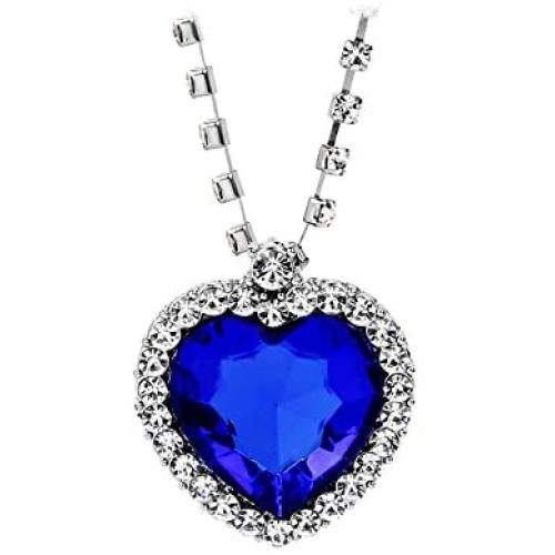 JoJo & Lin Titanic Ocean Heart Pendant Necklaces For Women Blue Crystal Rhinestone Silver Plated Necklace Jewelry