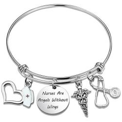 TOGON Nurse Gift Nurses are Angels Without Wings Nursing Graduation Gift Nurse Jewelry Thank You Gift RN Bracelet Nurses Day Gift