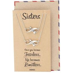 Quan Jewelry Infinity Arrow with Word Pendant Necklace Set for 2, Perfect Jewelry Necklace Gifts for Sisters, Bestfriends and BFFs, Motivational Charm with Inspirational Quote on Gift Card