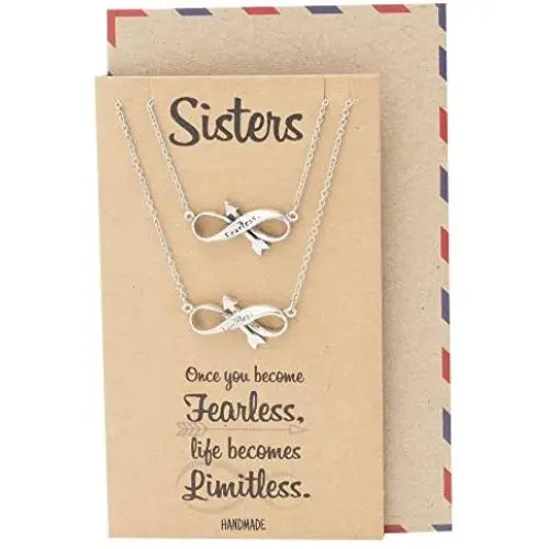 Quan Jewelry Infinity Arrow with Word Pendant Necklace Set for 2, Perfect Jewelry Necklace Gifts for Sisters, Bestfriends and BFFs, Motivational Charm with Inspirational Quote on Gift Card Quan Jewelry Infinity Arrow with Word Pendant Necklace Set for 2, Perfect Jewelry Necklace Gifts for Sisters, Bestfriends and BFFs, Motivational Charm with Inspirational Quote on Gift Card