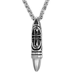 U7 Men Women Personalized Bullet Necklace Stainless Steel or 18K Gold Plated Pendant 4 Colors, Lords Prayer/Vintage Cross Style