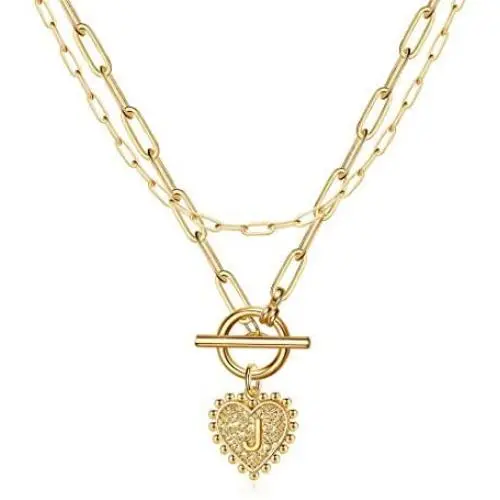 Ursteel Layered Choker Necklaces for Women, 14K Gold Plated Dainty Heart Initial Pendant Paperclip Chain Necklace Layering Gold Toggle Necklaces for Women Jewelry Gifts Ursteel Layered Choker Necklaces for Women, 14K Gold Plated Dainty Heart Initial Pendant Paperclip Chain Necklace Layering Gold Toggle Necklaces for Women Jewelry Gifts