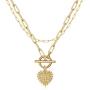 Ursteel Layered Choker Necklaces for Women, 14K Gold Plated Dainty Heart Initial Pendant Paperclip Chain Necklace Layering Gold Toggle Necklaces for Women Jewelry Gifts