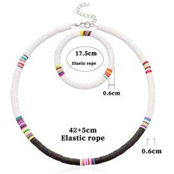 Colorful African Vinyl Disc 6mm Beads Necklace Bracelet Set Adjustable Hawaiian Beach Necklace Heishi Surfer Choker Bracelet Bohemian Jewelry for Women Girls