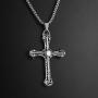 discountstore145 Pendant Necklace, Men Vintage Titanium Steel Jesus Cross Pendant Chain Necklace Party Jewelry Gift - Antique Silver