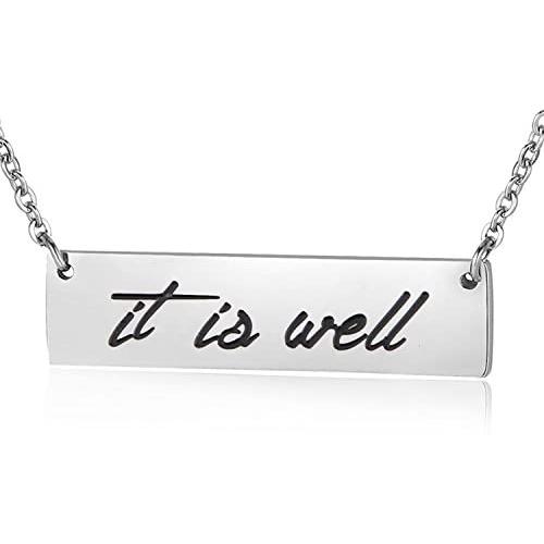ENSIANTH It is Well with My Soul Necklace Inspirational Bar Necklace Faith Jewelry Gift for Her