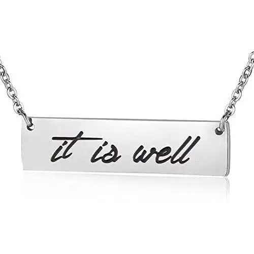 ENSIANTH It is Well with My Soul Necklace Inspirational Bar Necklace Faith Jewelry Gift for Her