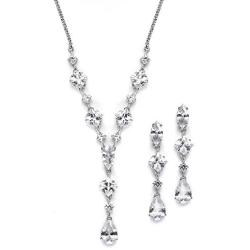 Mariell Silver Platinum Plated Cubic Zirconia Wedding Necklace & Earrings Bridal Jewelry Set for Brides