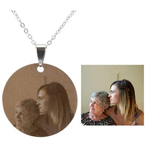 Fanery Sue Personalized Photo Necklace Custom Your Picture Engraved Message Dog Tag Necklace(Round)