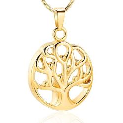 mingkejw Cremation Jewelry Tree of Life Keepsake Round Hollow Waterproof Urn Pendant Ashes Necklace Memorial Ashes Holder Jewelry for Women Men