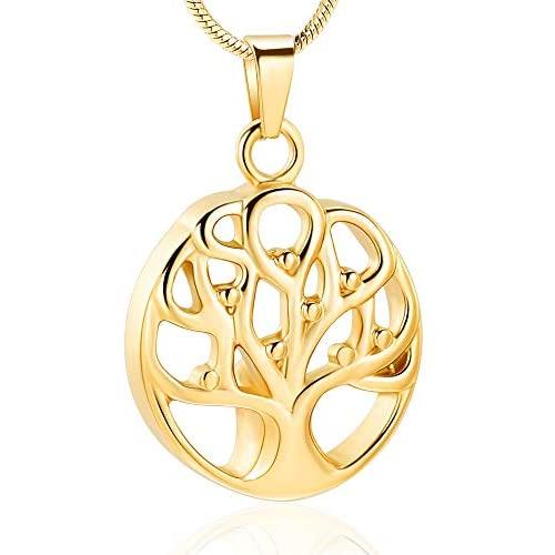 mingkejw Cremation Jewelry Tree of Life Keepsake Round Hollow Waterproof Urn Pendant Ashes Necklace Memorial Ashes Holder Jewelry for Women Men