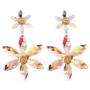 Nicole Miller New York Two Flowers Different Sizes Off-white Acrylic Transparent GoldDangle Earrings