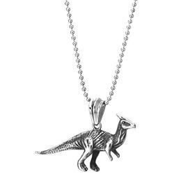 Vintage Stainless Steel Parasaurolophus Dinosaurs Pendant Necklace for Men Women, 30 in Ball Chain