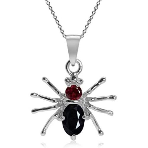 Silvershake Petite 925 Sterling Silver Gemstone Spider Pendant with 18 Inch Necklace