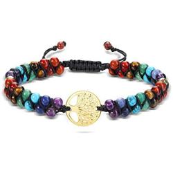 Top Plaza 7 Chakra Yoga Meditation Bracelet Reiki Healing Crystal Stone Anxiety Bracelets Double Layered Natural Gemstone Beads Bracelets for Women Girl