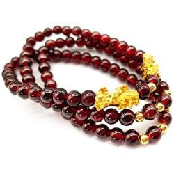 Homelavie Feng Shui Crystal Multilayer Red Bead Bracelet with Golden Pi Xiu/Pi Yao Lucky Wealthy Amulet Brecelet Jewelry