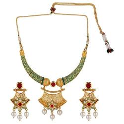 Efulgenz Indian Bollywood Traditional 14 K Gold Plated Kundan Pearl Wedding Choker Necklace Earrings Jewelry Set