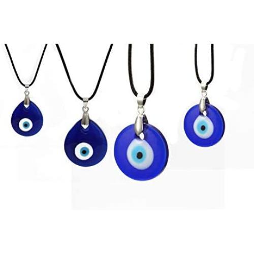 2-4 Pcs Blue Evil Eye Pendant Necklace Good Luck Circle Eye Beaded Protection Amulet Rope Chain Jewelry for Women Girls