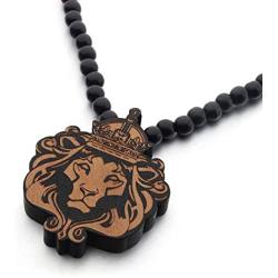 Jewelry Wood Necklace Lion Wooden Bead Choker Animal Pendant Long Chain For Hip Hop Clothing Accessories