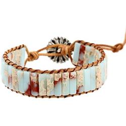 Plumiss 7 Chakra Bracelets for Women Boho Handmade Natural Jasper Stone Healing Energy Bead Leather Wrap Bracelet Jewelry Collection